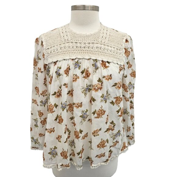 Zara Boho Floral Crochet Top Womens XS Cottagecore Fairy Romantic Blouse NWT - Picture 1 of 16